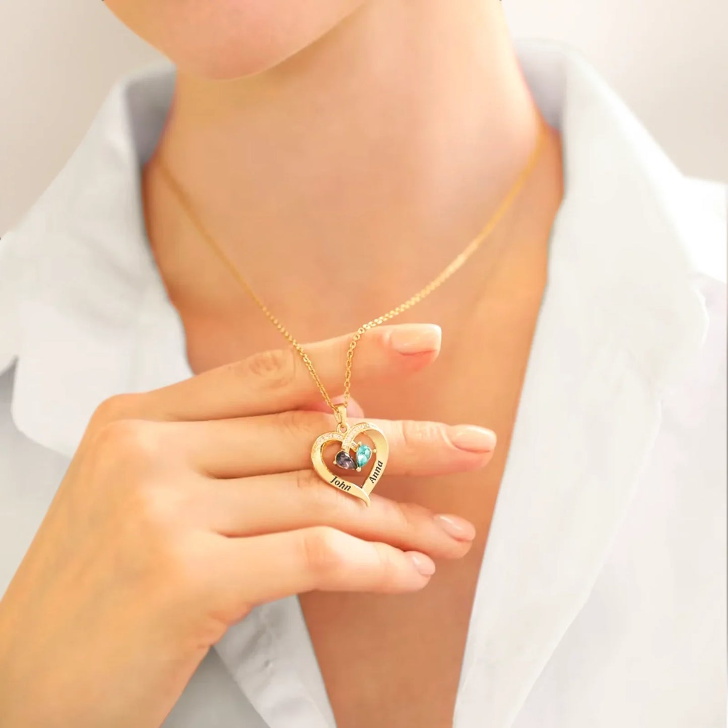 Siempre tuyo – Collar de corazón con piedra de nacimiento