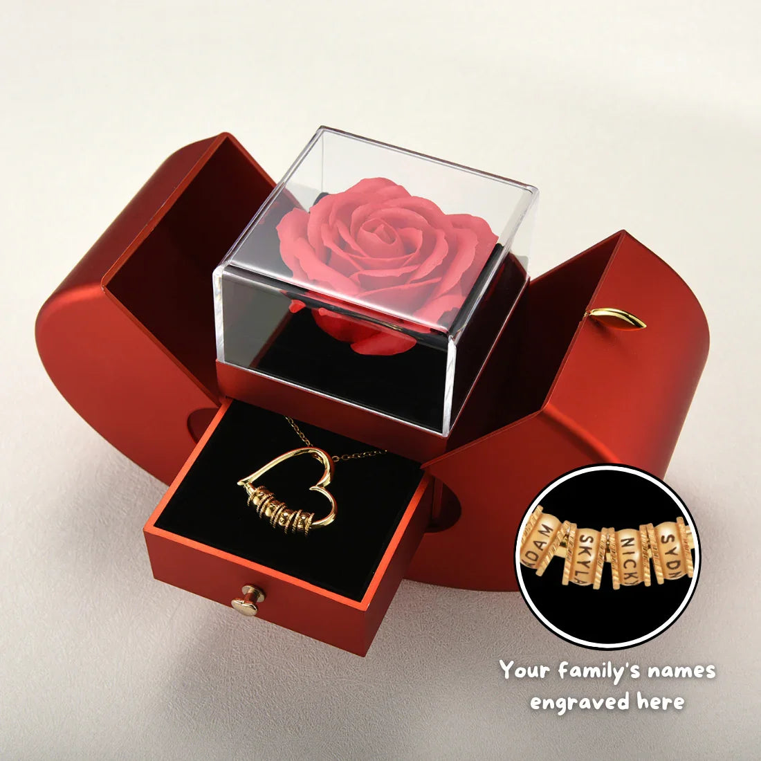 Corazón de nuestra familia: collar personalizado con caja de lujo Forever Rose